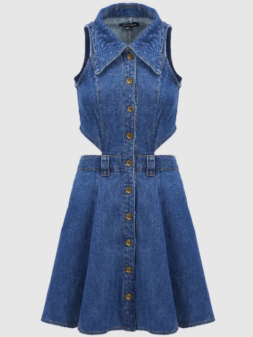Denim Button-Front Cutout Dress - Blue - Picture 2 of 8